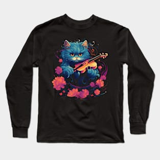 Persian Cat Playing Violin Long Sleeve T-Shirt